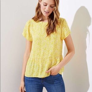 LOFT Yellow Floral Cutout Back Peplum Top